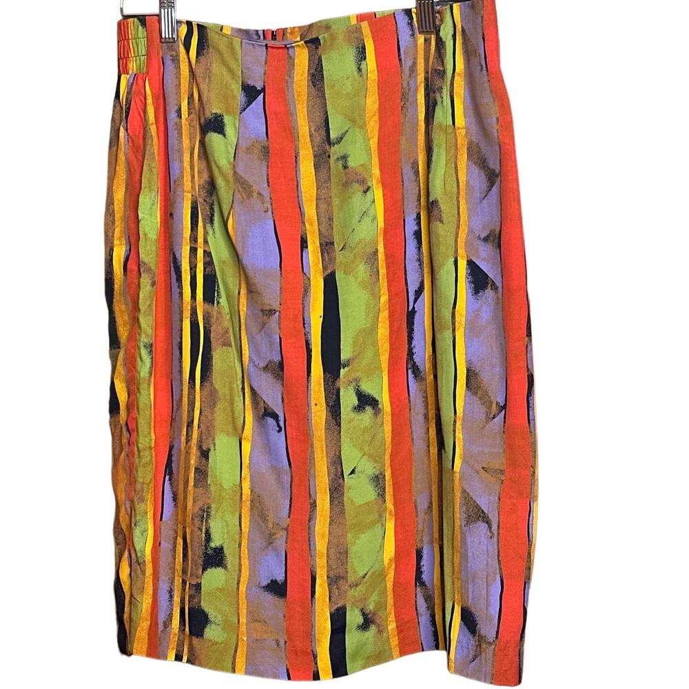 Vintage 90s Abstract Colorful Pencil Skirt Audio Woman Size 11/12